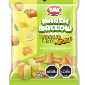 Marshmallows Sabor ácido naranja limón 80gr. (12 unidades x caja)